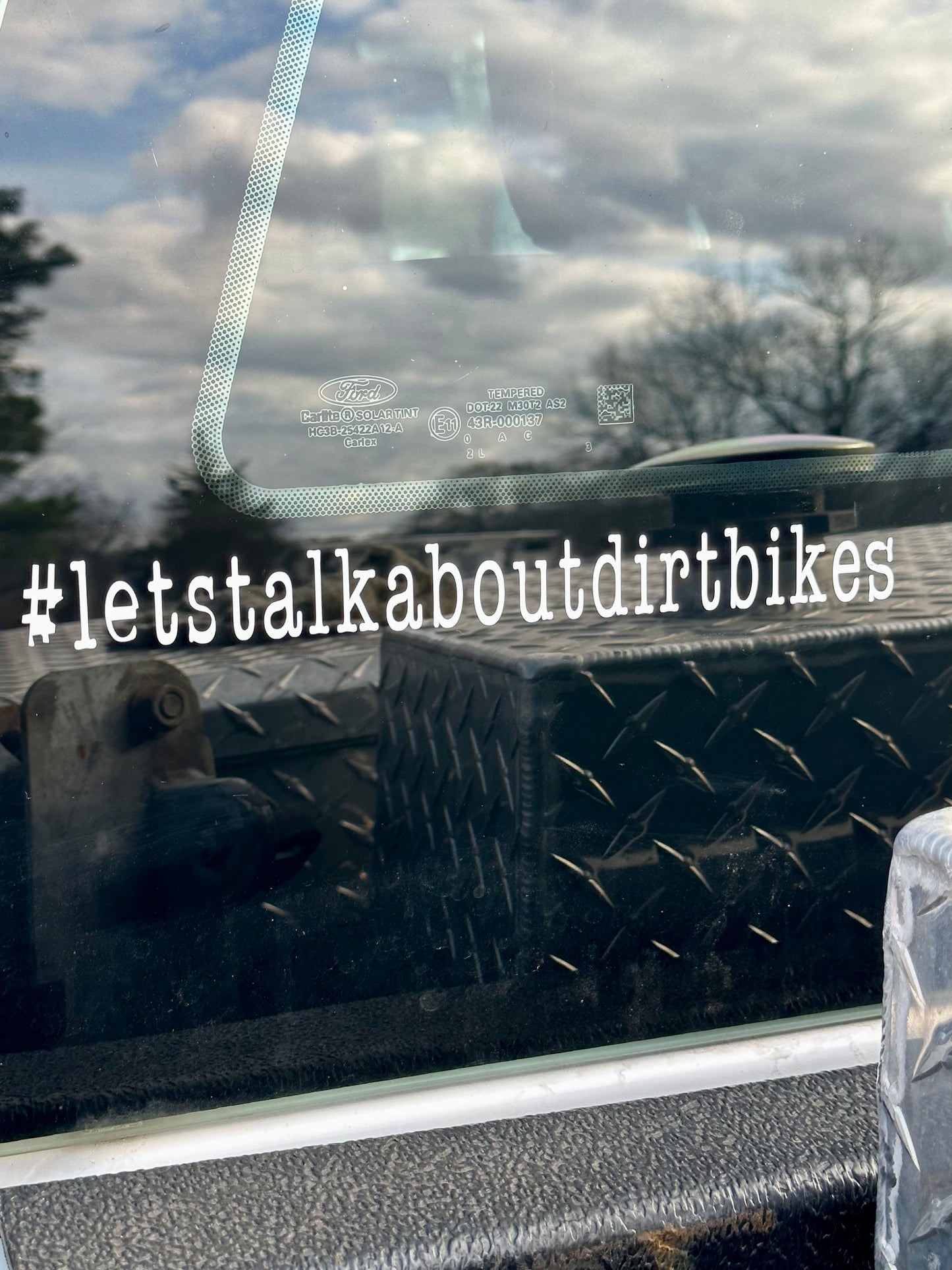 White Vinyl #letstalkaboutdirtbikes hashtag decal